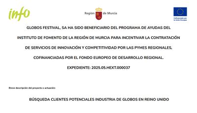 Cartel: Globos Festival beneficiario del programa de ayudas del INFO Región de Murcia cofinanciado por el FEDER